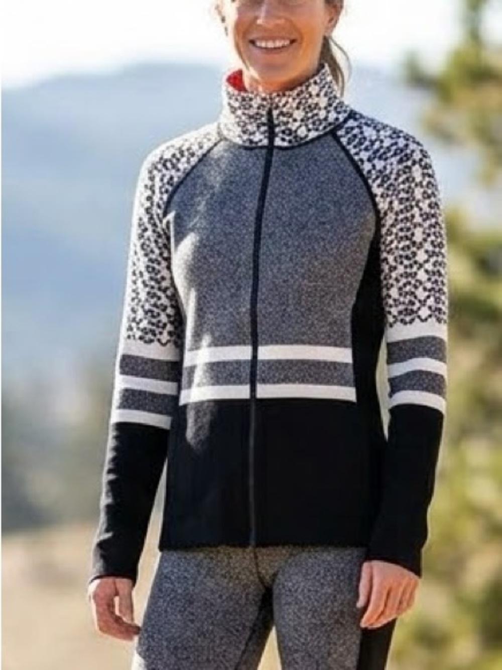 Title Nine Cotton & Wool Blend Full Zip Sweater Jacket Black White Size Large